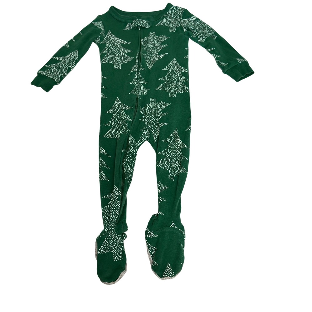 Carters Baby 12M Green Christmas Tree Dotted Zip Up Cotton Footed Pajamas PJs